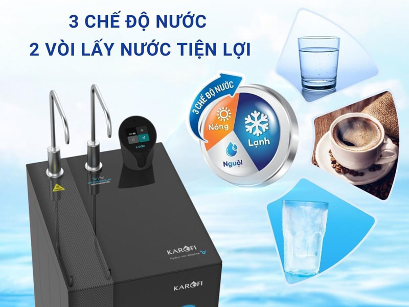 Có 3 chế độ nước: Hydro-ion kiềm - Nước lạnh - Nước nóng