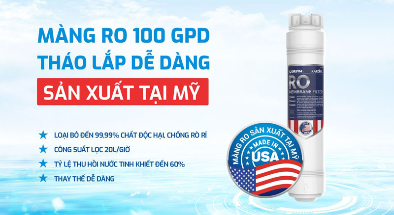 Màng lọc RO 100 GPD sản xuất tại Mỹ, loại bỏ cặn bẩn và các chất có hại