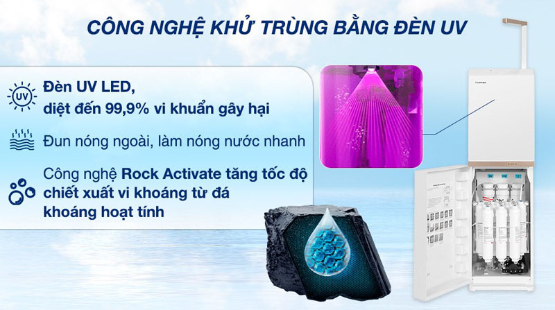 Đèn UV diệt khuẩn giúp tiêu diệt các loại vi khuẩn trong nước, bảo vệ sức khỏe