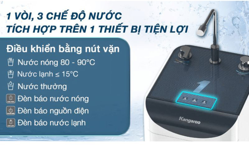 Có 3 chế độ nước nóng - nguội - lạnh.