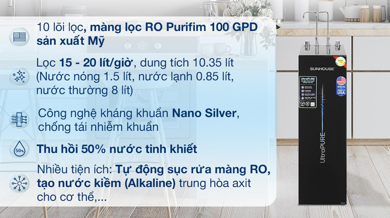 Tính năng nổi bật của máy lọc nước Sunhouse UltraPURE SHA76210KL