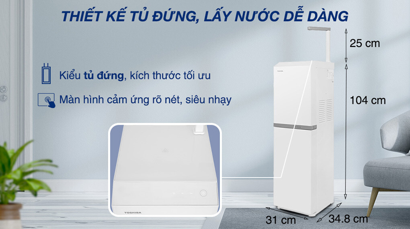 Thiết kế tủ đứng nhỏ gọn, sang trọng, dễ lắp đặt, không chiếm nhiều diện tích