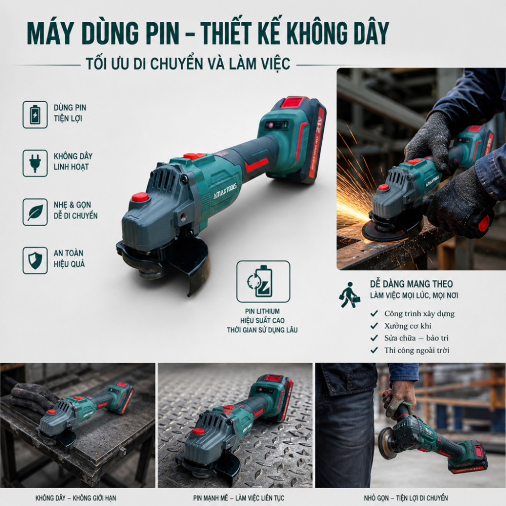 Máy mài góc dùng pin Amaxtools AM100C-COMBO - Hàng chính hãng