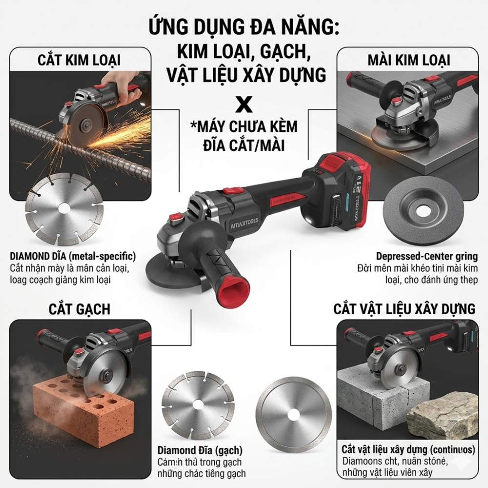 Máy mài góc dùng pin 21V Amaxtools AM100-SM - Hàng chính hãng