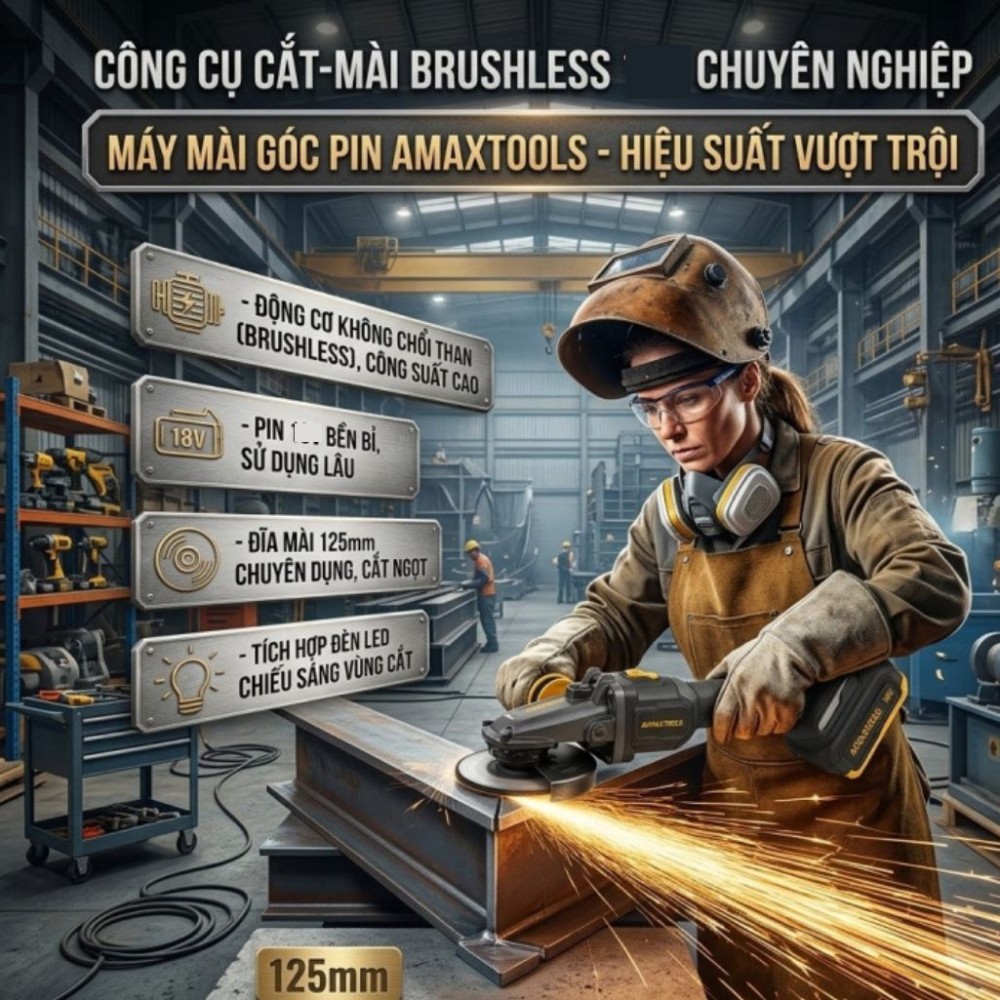 Máy mài góc dùng pin Amaxtools AM125CS-SM  - Hàng chính hãng