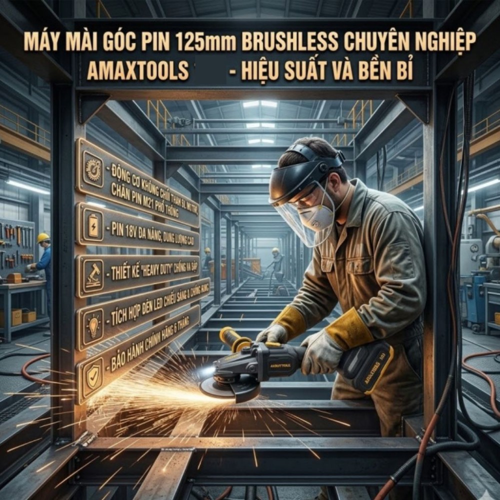 Máy mài góc dùng pin Amaxtools AM125CS-SM  - Hàng chính hãng