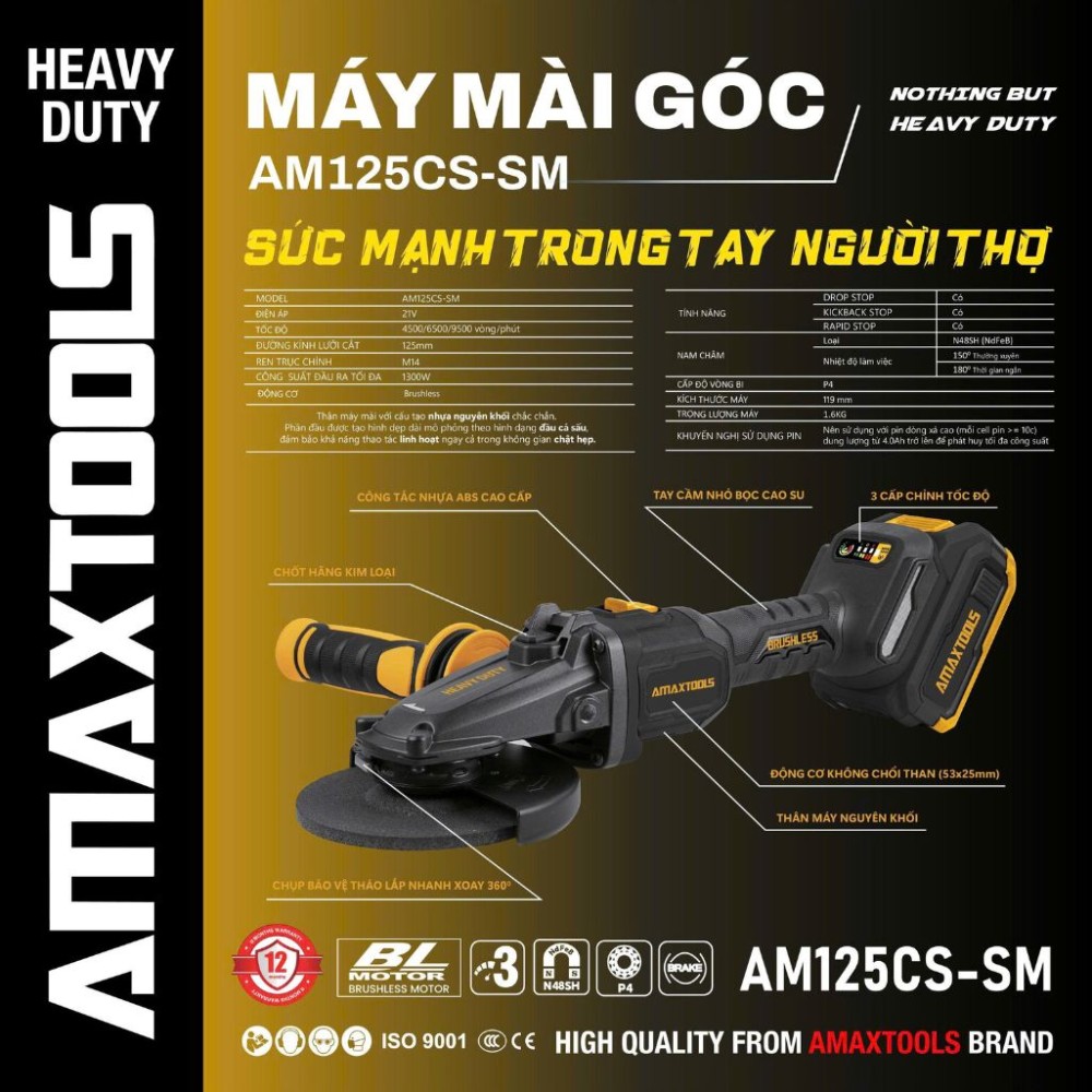 Máy mài góc dùng pin Amaxtools AM125CS-SM  - Hàng chính hãng