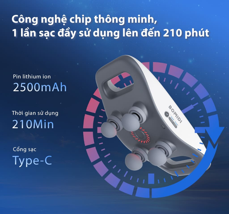 Dung lượng pin lớn 2500mAh, thời gian hoạt động 210 phút