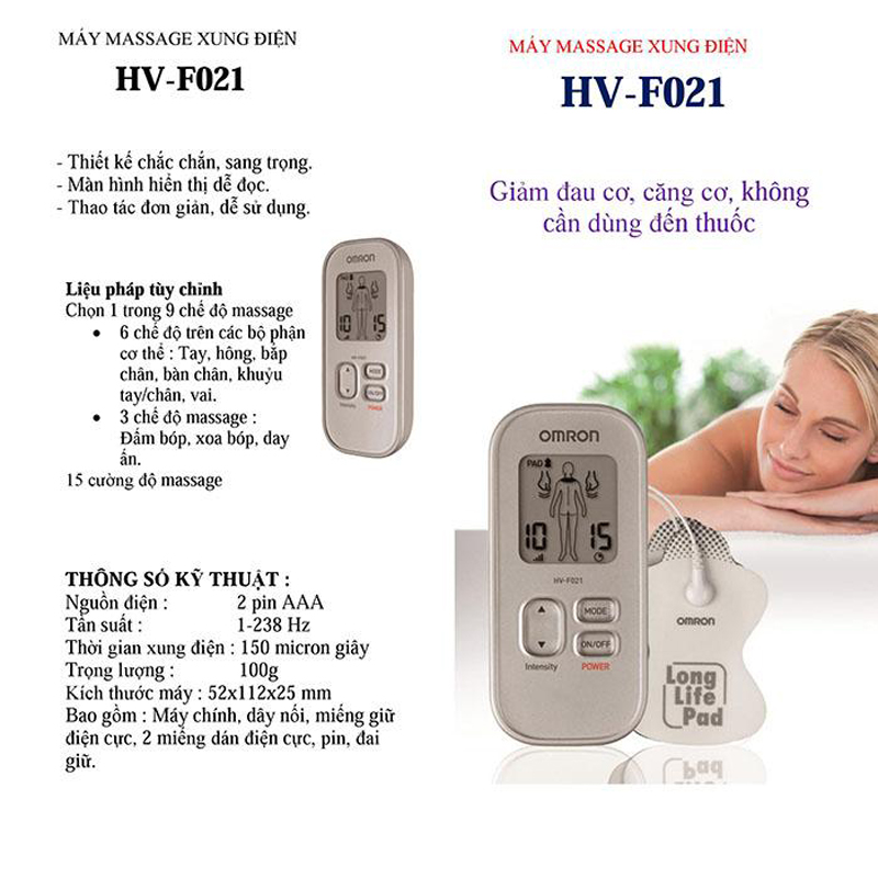 Thông số kĩ thuật của máy massage trị liệu xung điện Omron HV-F021