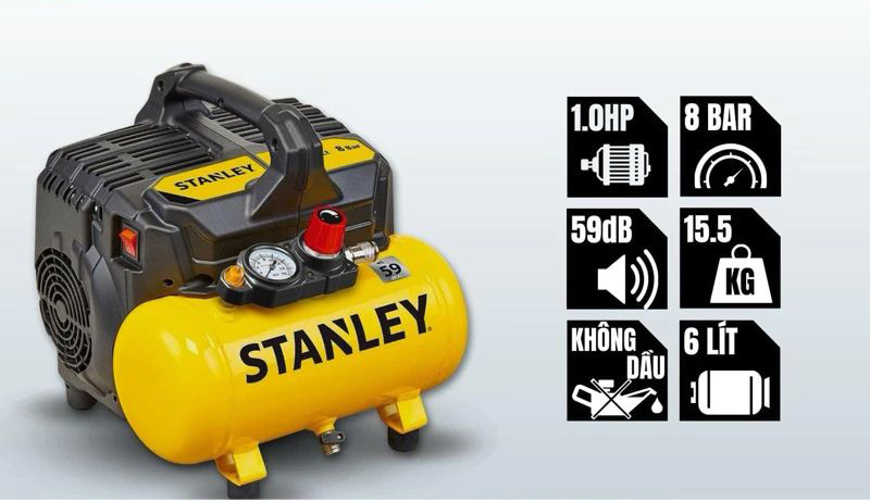 Thông số kỹ thuật của máy nén khí không dầu 6L Stanley DST100/8/6
