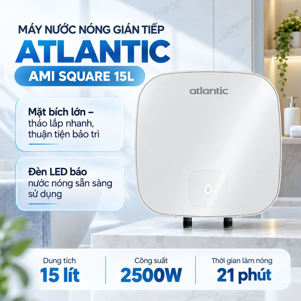 Máy nước nóng gián tiếp Atlantic AMI SQUARE 15L - Hàng chính hãng