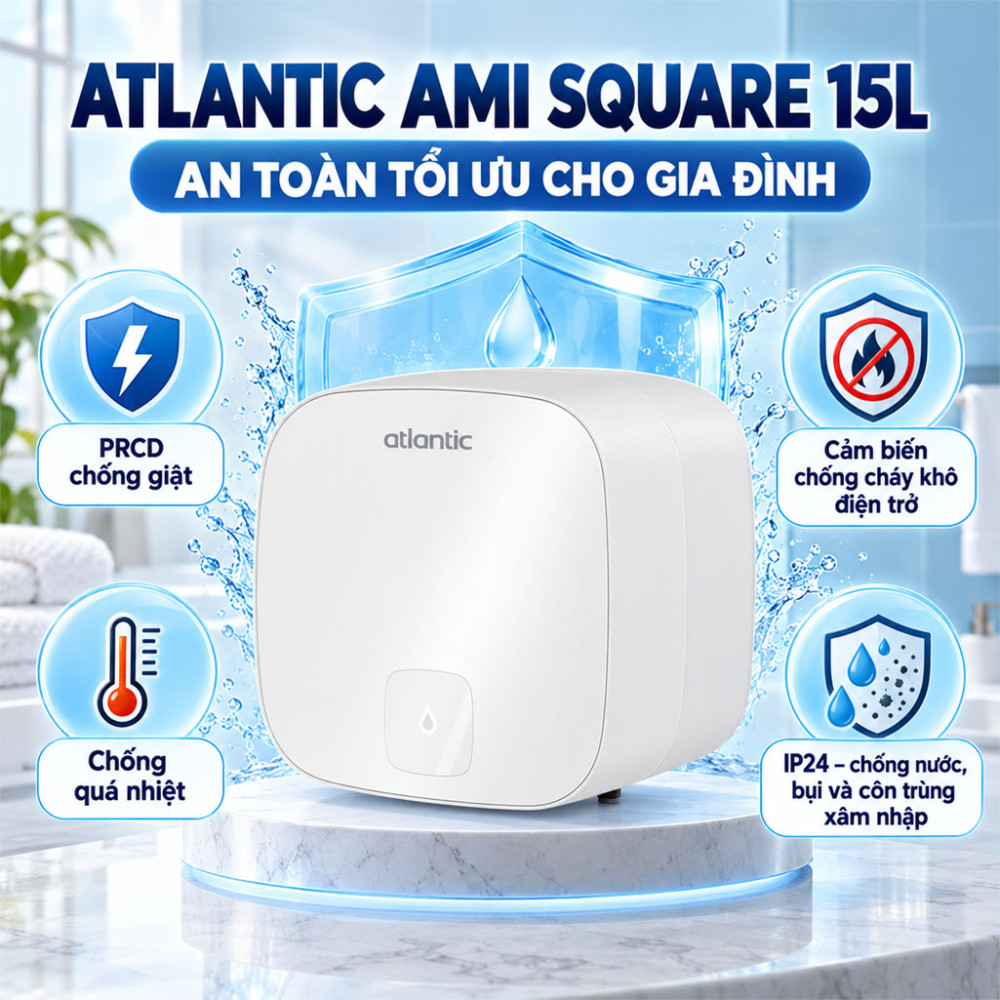 Máy nước nóng gián tiếp Atlantic AMI SQUARE 15L - Hàng chính hãng