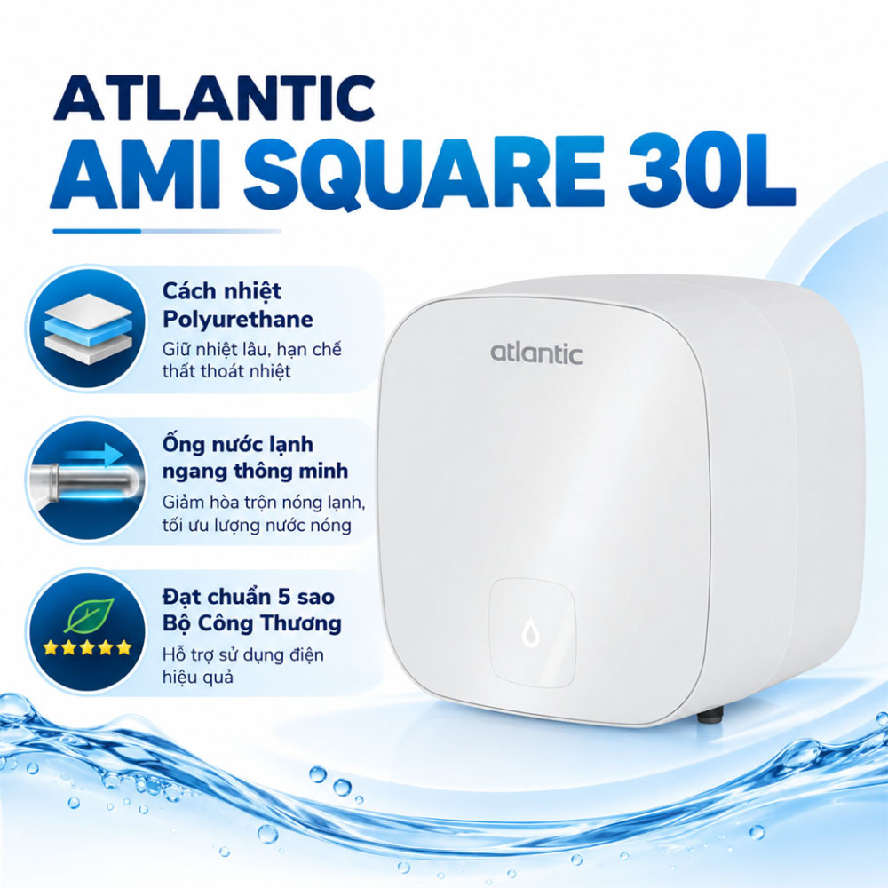 Máy nước nóng gián tiếp Atlantic AMI SQUARE 30L - Hàng chính hãng