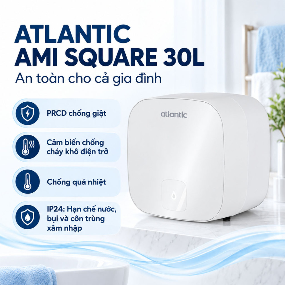 Máy nước nóng gián tiếp Atlantic AMI SQUARE 30L - Hàng chính hãng