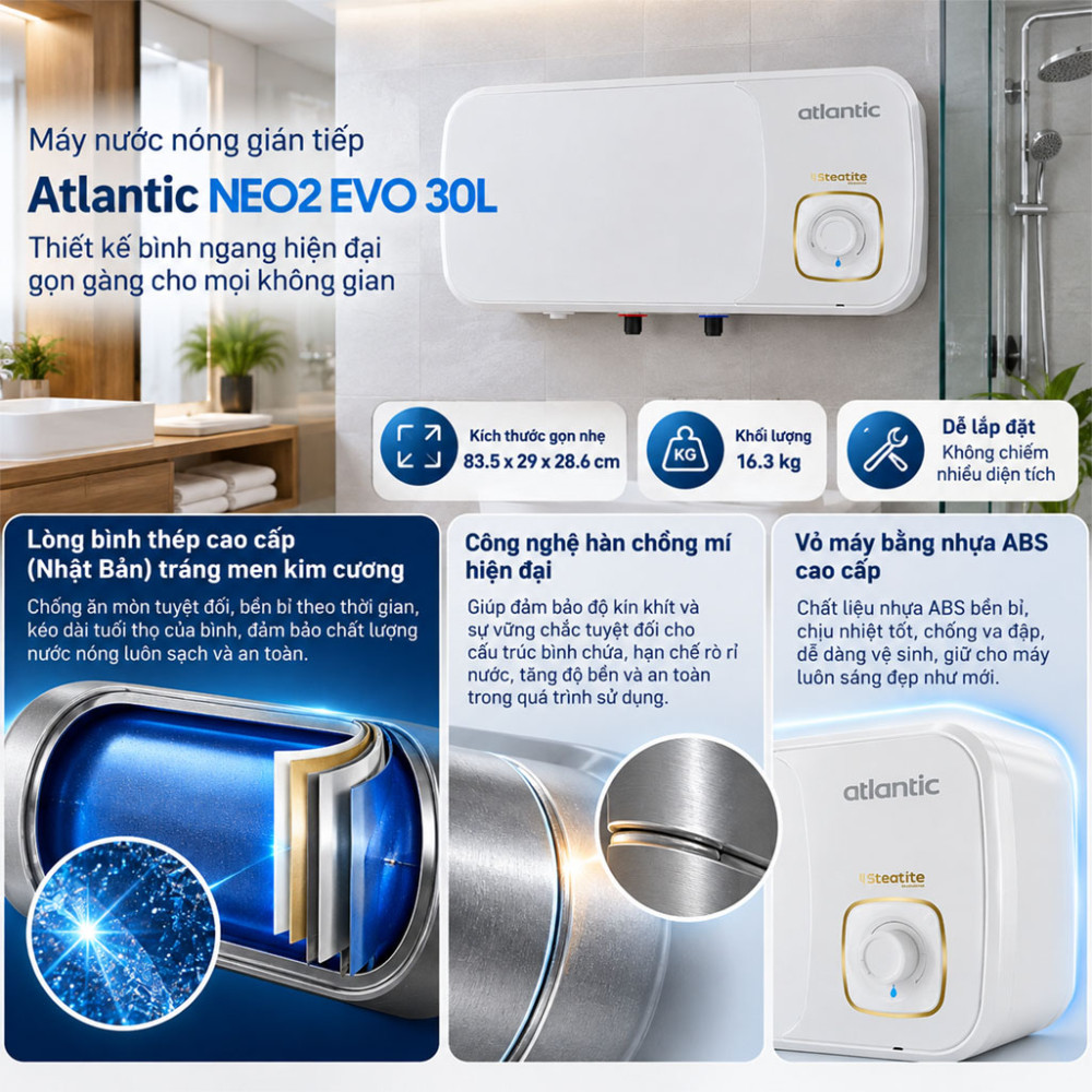 Máy nước nóng gián tiếp Atlantic NEO2 EVO 30L - Hàng chính hãng
