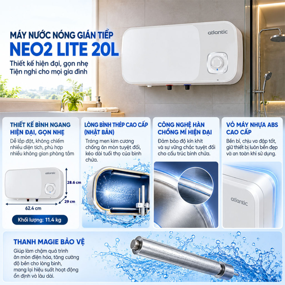 Máy nước nóng gián tiếp Atlantic NEO2 LITE 20L - Hàng chính hãng