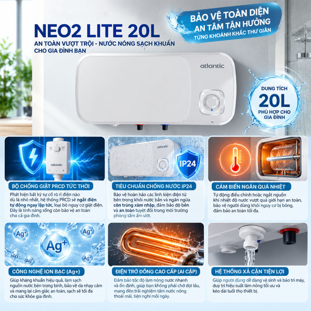 Máy nước nóng gián tiếp Atlantic NEO2 LITE 20L - Hàng chính hãng