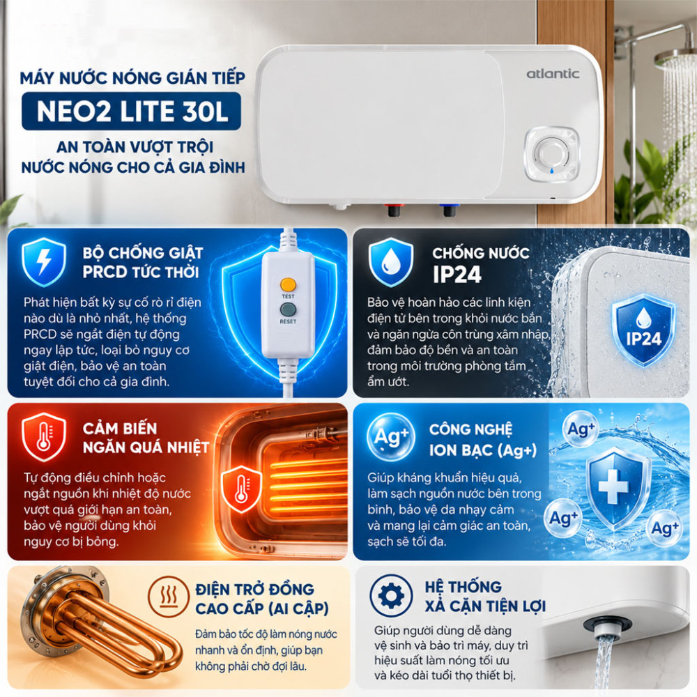 Máy nước nóng gián tiếp Atlantic NEO2 LITE 30L - Hàng chính hãng