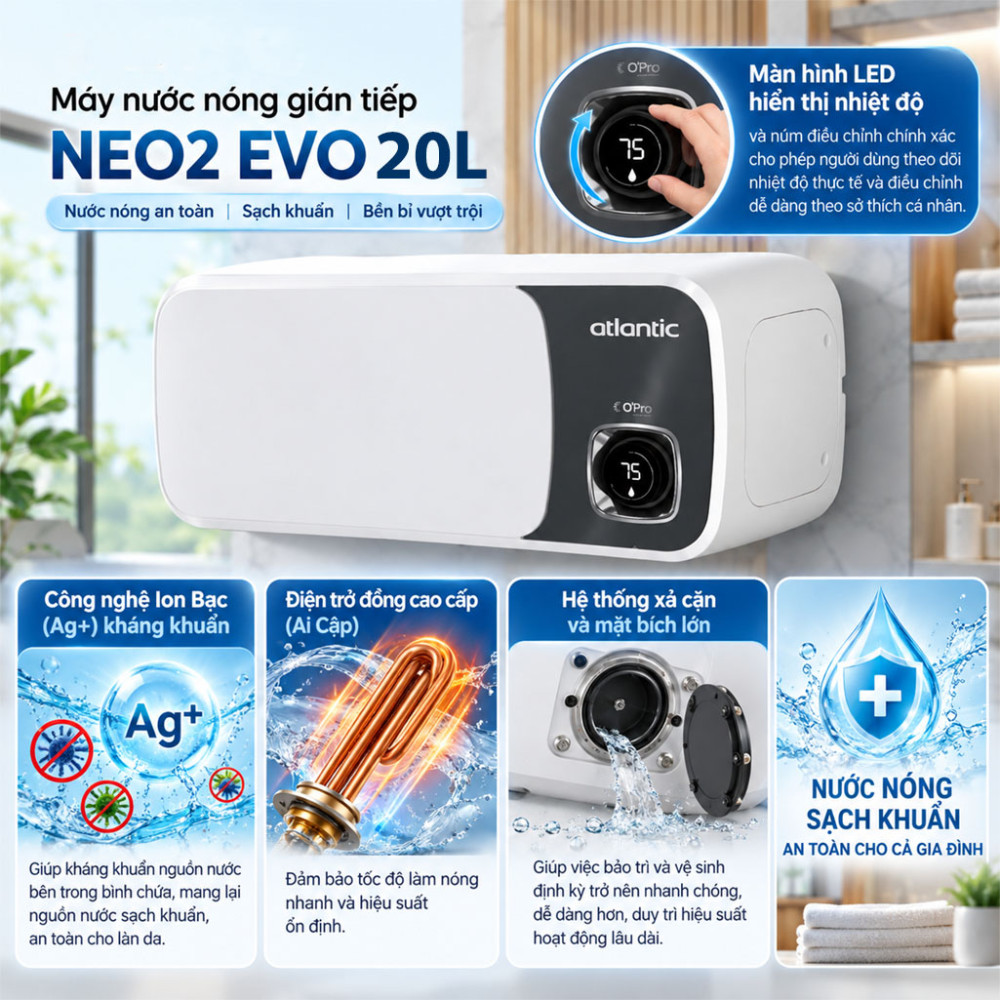 Máy nước nóng gián tiếp Atlantic NEO2 PLUS 20L - Hàng chính hãng