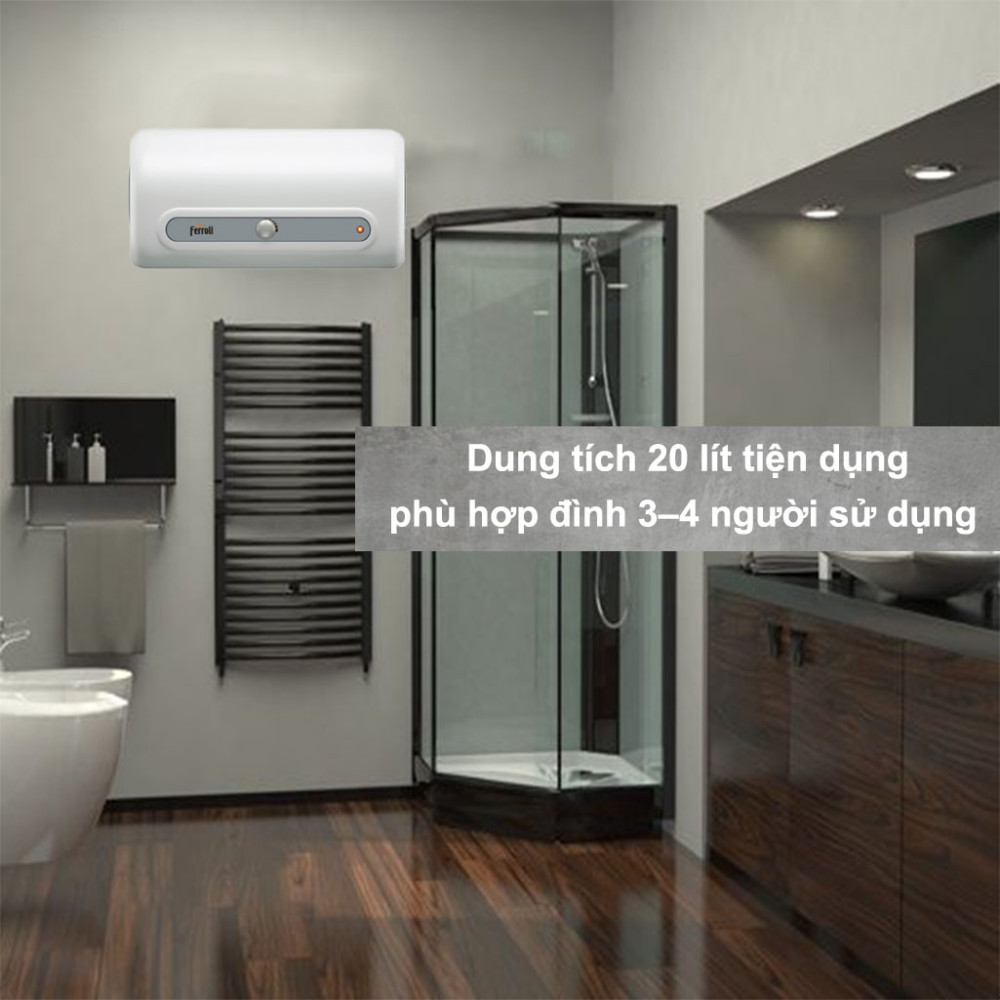 Máy nước nóng gián tiếp Ferroli QQ-AG+ 20L với dung tích lớn phù hợp sử dụng gia đình đông người