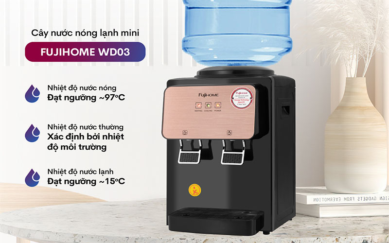 Công suất và nhiệt độ của Cây nước nóng lạnh để bàn mini Fujihome WD03E