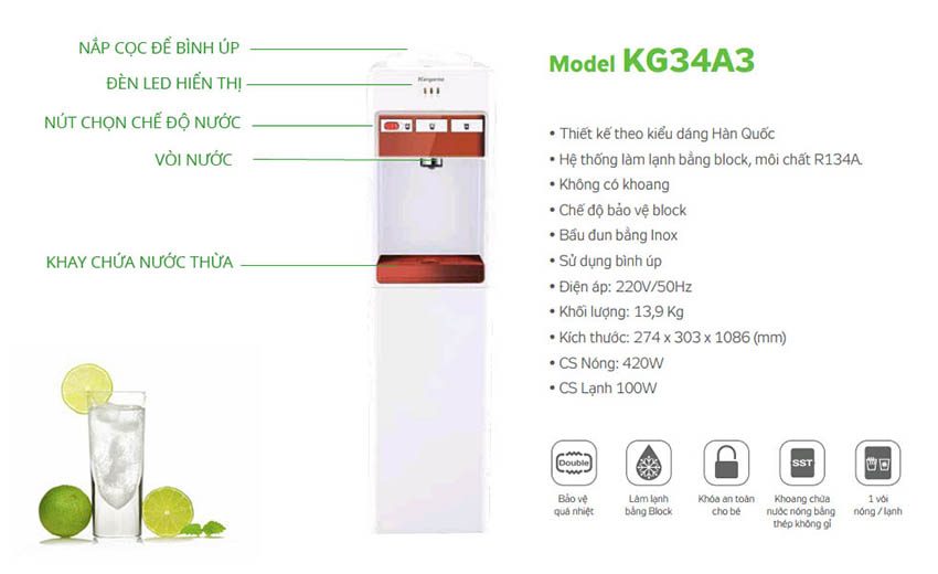 Chi tiết của máy nước nóng lạnh Kangaroo KG34A3