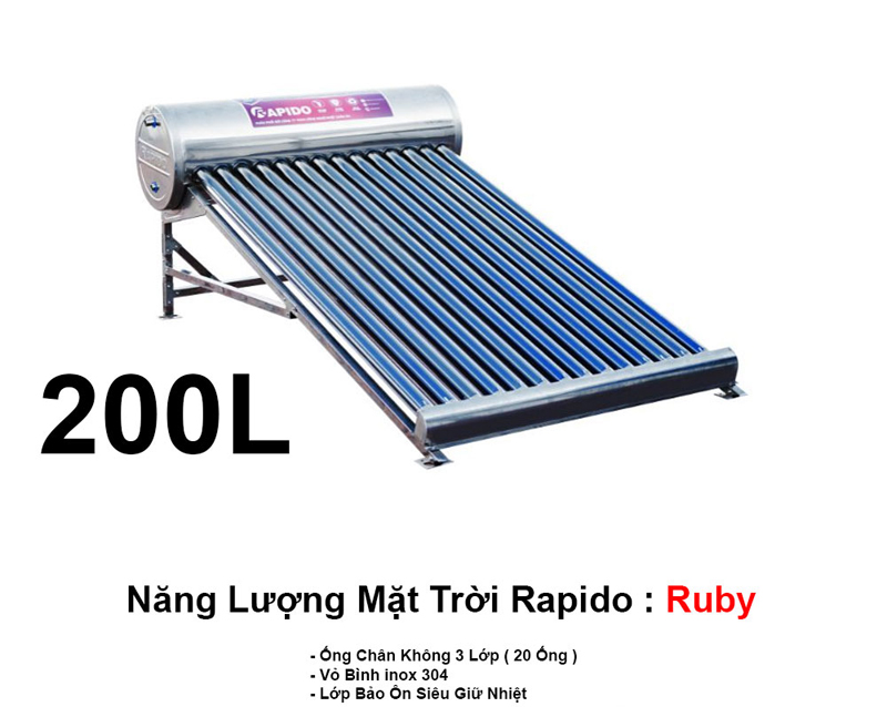 Máy năng lượng mặt trời Rapido Ruby 200L ống dầu - Hàng chính hãng