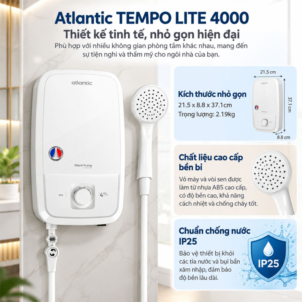 Máy nước nóng trực tiếp Atlantic TEMPO LITE 4000 - Hàng chính hãng