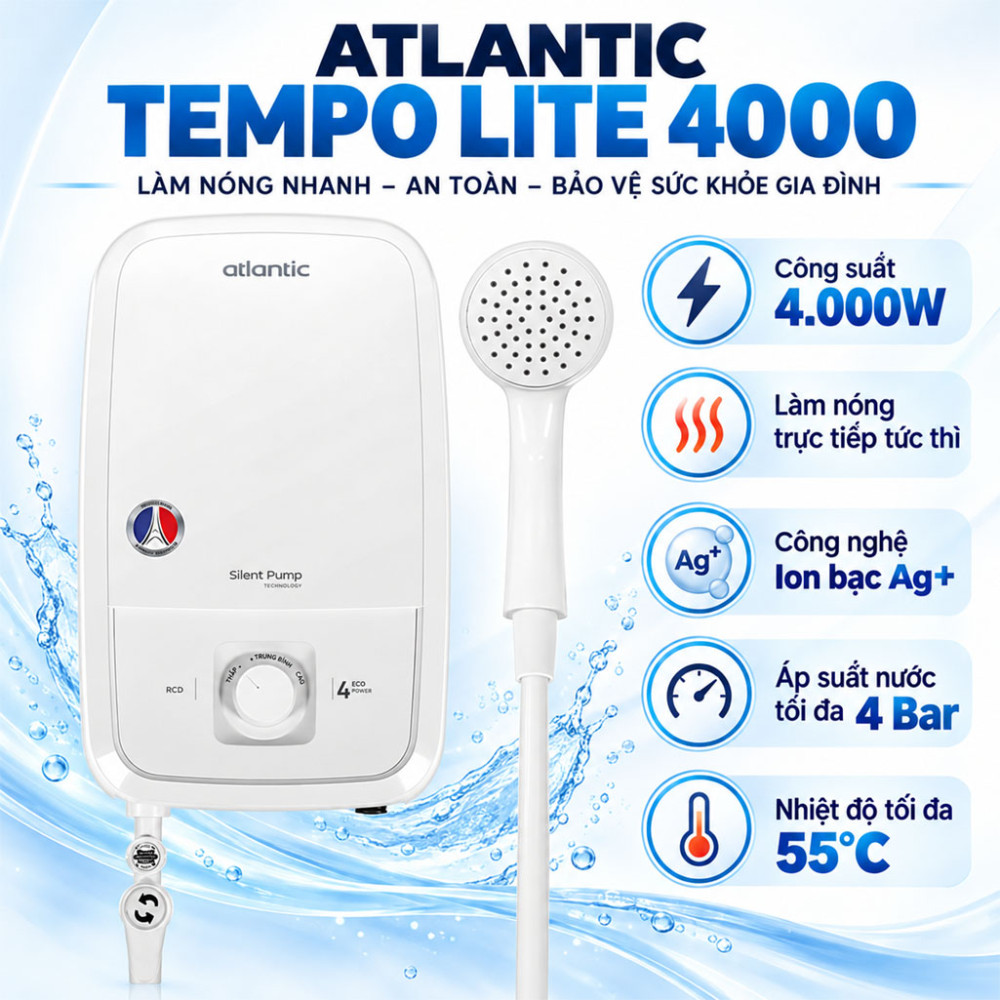 Máy nước nóng trực tiếp Atlantic TEMPO LITE 4000 - Hàng chính hãng