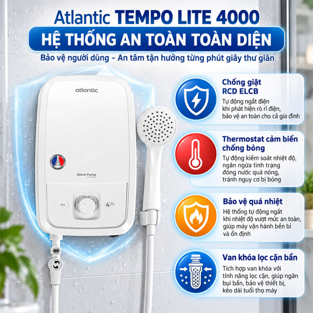 Máy nước nóng trực tiếp Atlantic TEMPO LITE 4000 - Hàng chính hãng