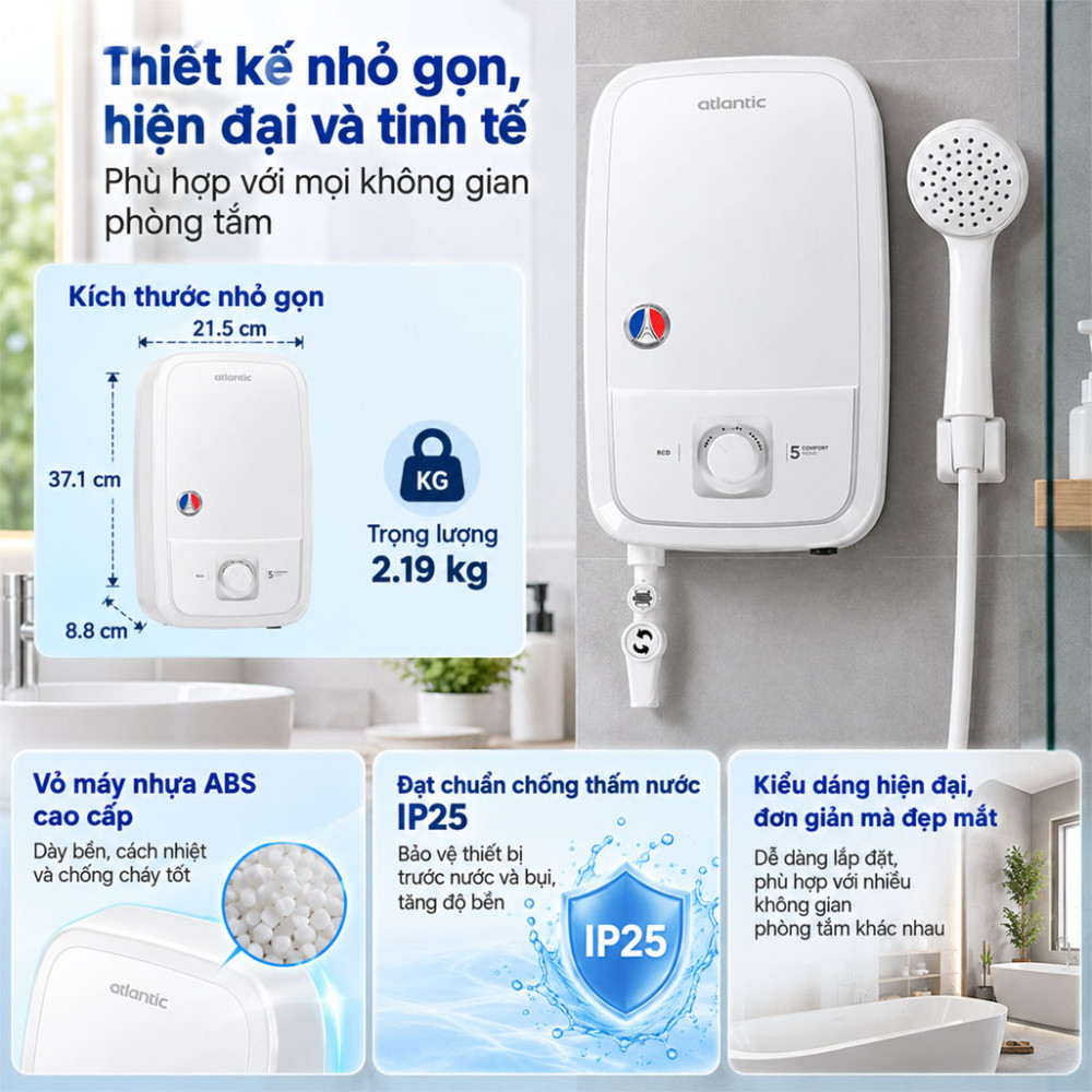 Máy nước nóng trực tiếp Atlantic TEMPO LITE 5000 - Hàng chính hãng