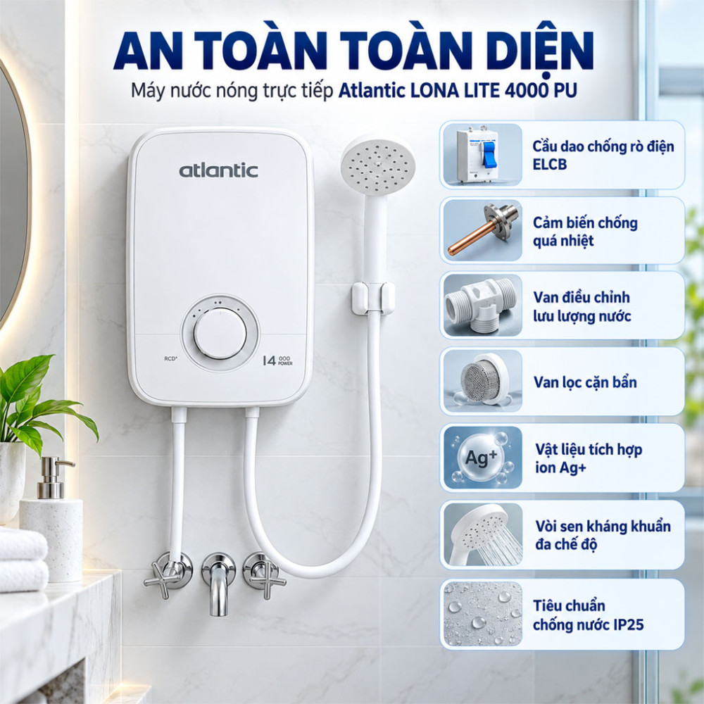 Máy nước nóng trực tiếp Atlantic LONA LITE 4000 PU - Hàng chính hãng