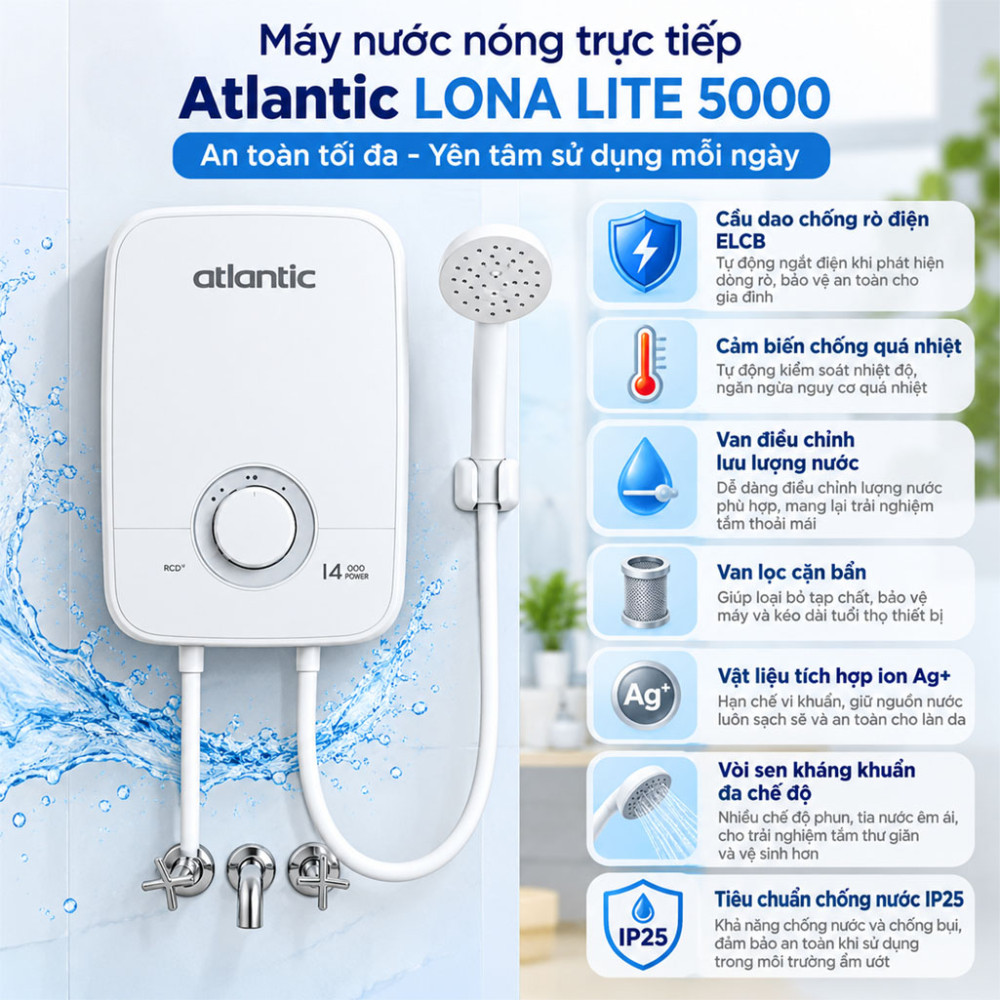 Máy nước nóng trực tiếp Atlantic LONA LITE 5000 - Hàng chính hãng