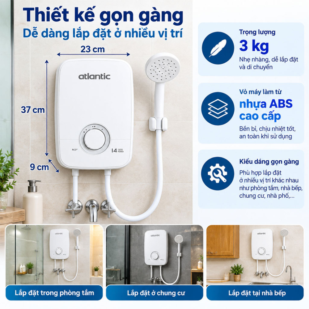 Máy nước nóng trực tiếp Atlantic LONA LITE 5000 PU - Hàng chính hãng