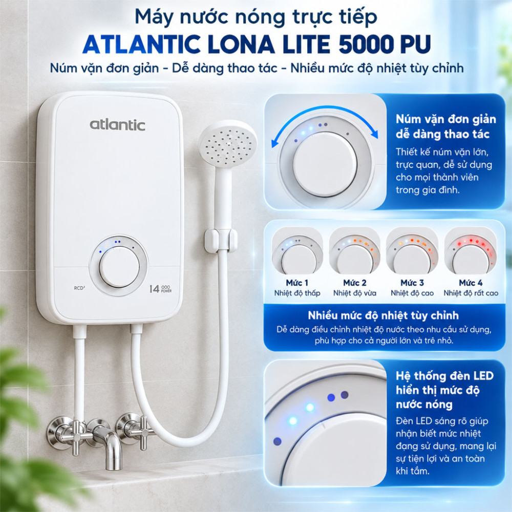 Máy nước nóng trực tiếp Atlantic LONA LITE 5000 PU - Hàng chính hãng