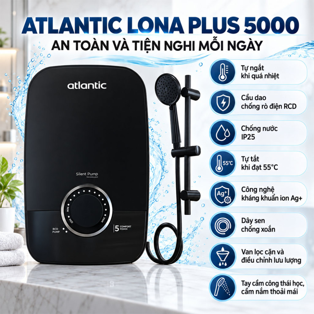 Máy nước nóng trực tiếp Atlantic LONA PLUS 5000 - Hàng chính hãng