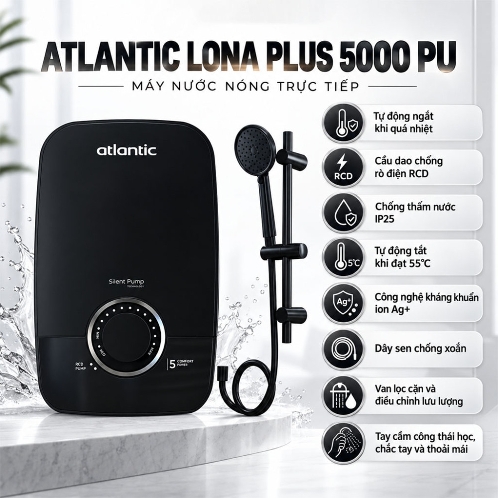 Máy nước nóng trực tiếp Atlantic LONA PLUS 5000 PU - Hàng chính hãng