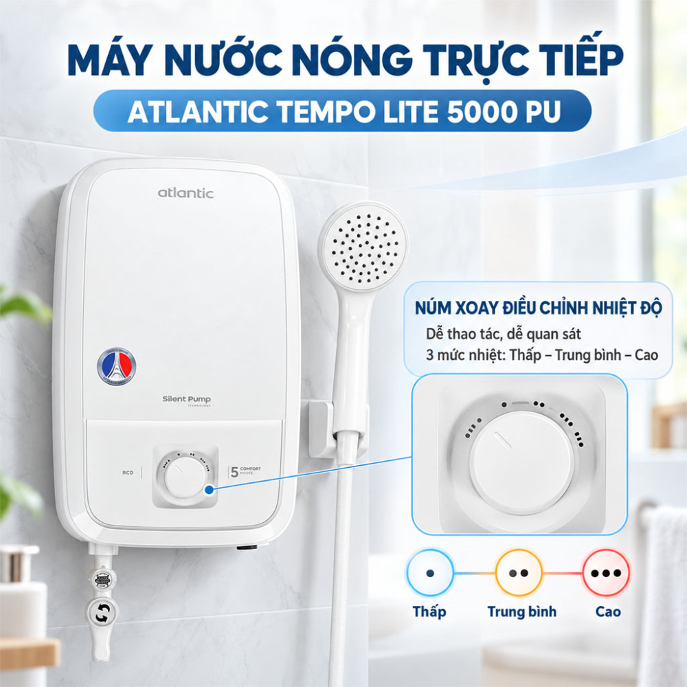 Máy nước nóng trực tiếp Atlantic TEMPO LITE 5000 PU - Hàng chính hãng