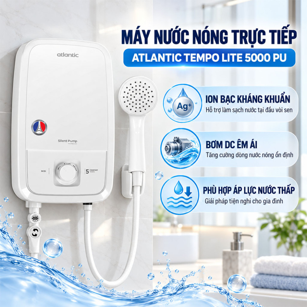Máy nước nóng trực tiếp Atlantic TEMPO LITE 5000 PU - Hàng chính hãng