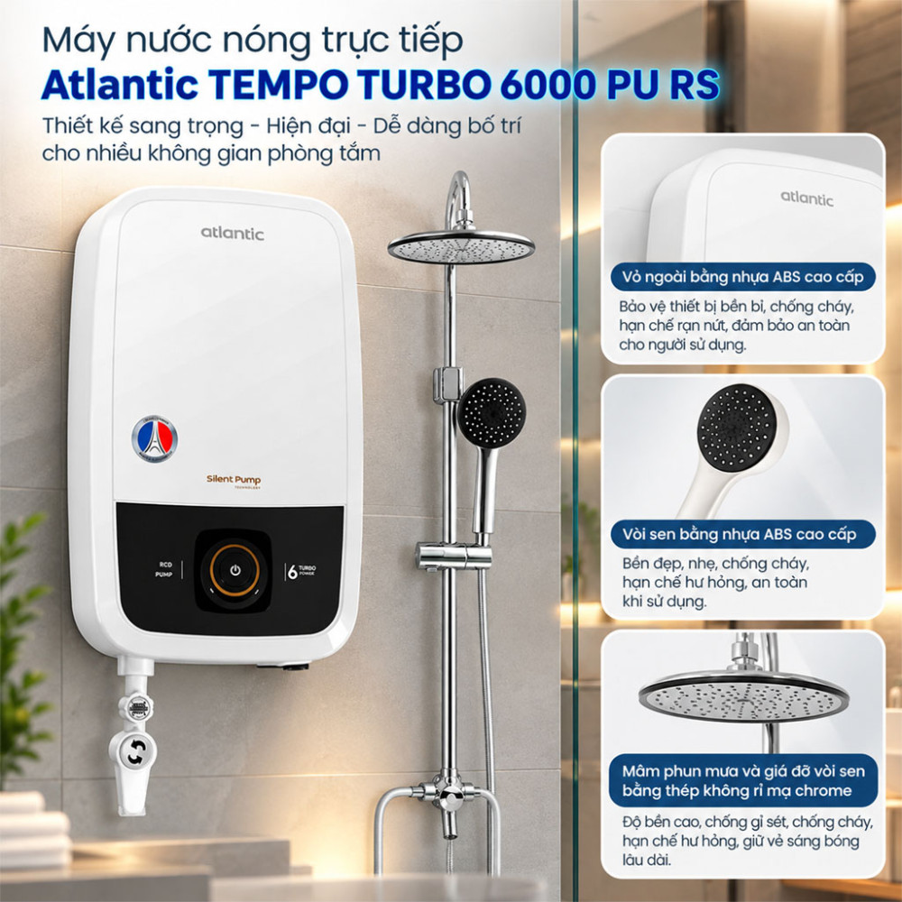 Máy nước nóng trực tiếp Atlantic TEMPO TURBO 6000 PU RS - Hàng chính hãng
