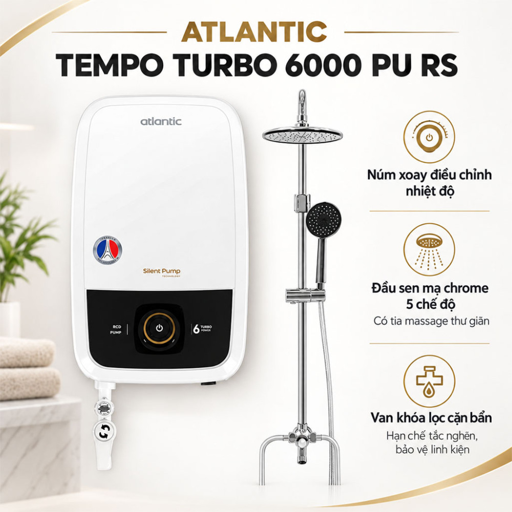 Máy nước nóng trực tiếp Atlantic TEMPO TURBO 6000 PU RS - Hàng chính hãng