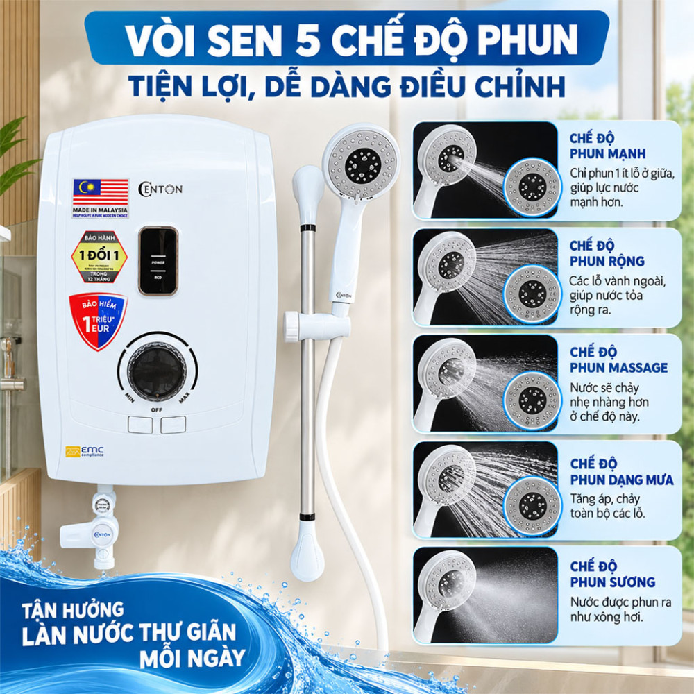 Máy nước nóng trực tiếp Centon 4500W GD600ESP FL EMC - Hàng chính hãng