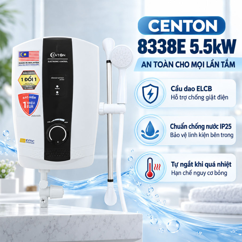 Máy nước nóng trực tiếp Centon 8338E 5.5kW - Hàng chính hãng