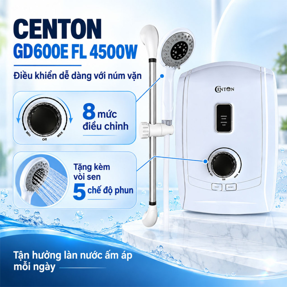 Máy nước nóng trực tiếp Centon GD600E FL 4500W - Hàng chính hãng
