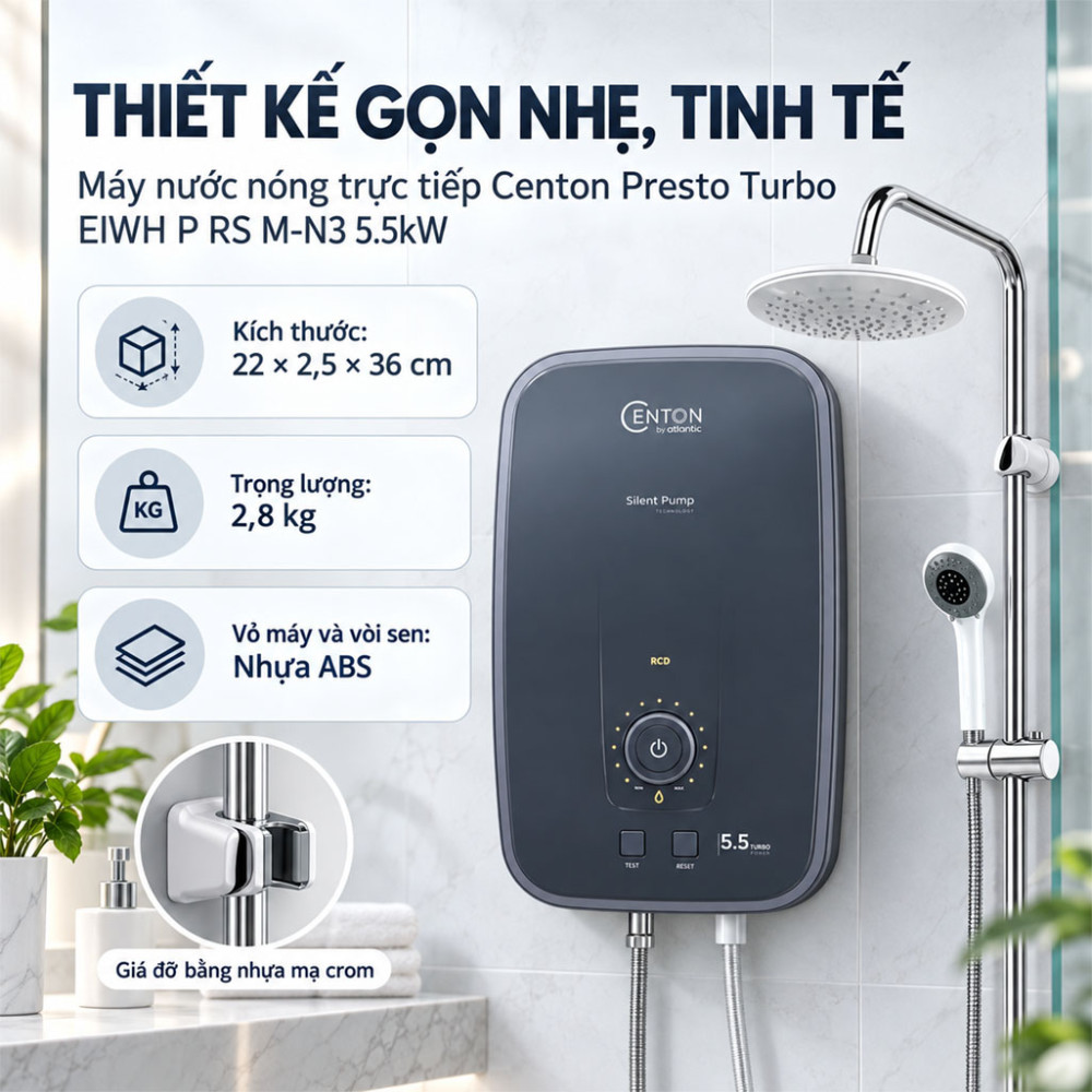 Máy nước nóng trực tiếp Centon Presto Turbo EIWH P RS M-N3 5.5kW - Hàng chính hãng