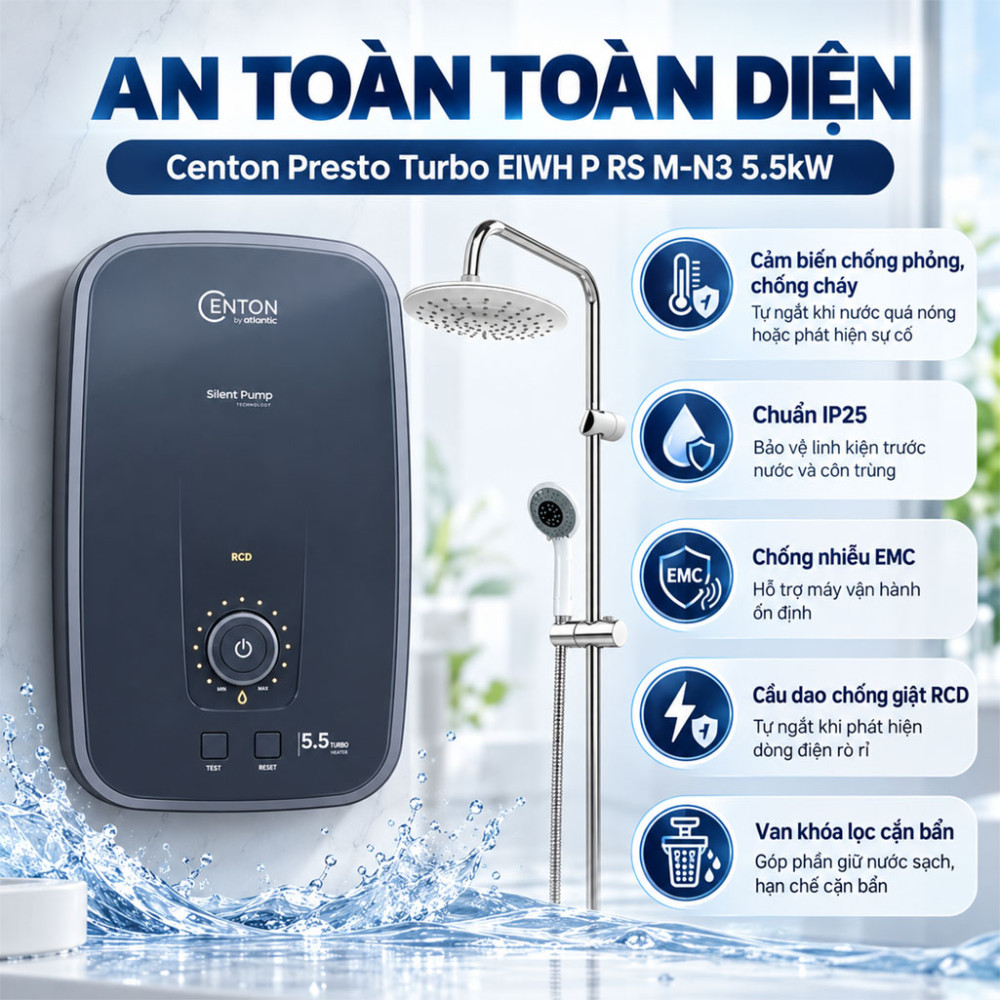 Máy nước nóng trực tiếp Centon Presto Turbo EIWH P RS M-N3 5.5kW - Hàng chính hãng