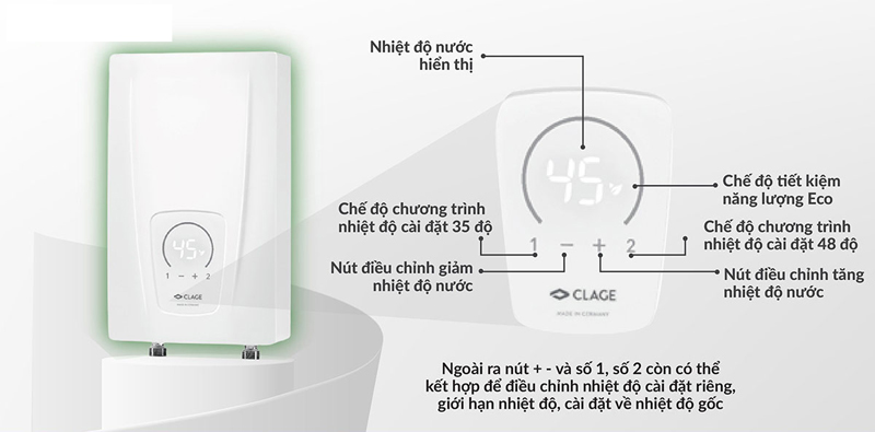 Bảng điều khiển cảm ứng ở mặt trước thân máy, còn có màn hình hiển thị nhiệt độ