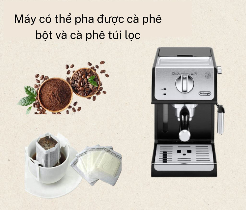  Có thể pha được cà phê bột hoặc cà phê túi lọc