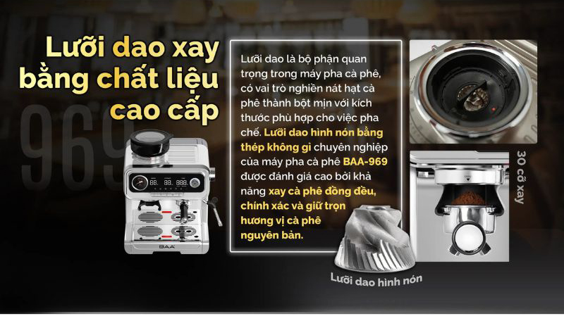 Lưỡi dao xay bằng thép không gỉ dễ dàng xay nhuyễn hat cà phê theo nhu cầu sử