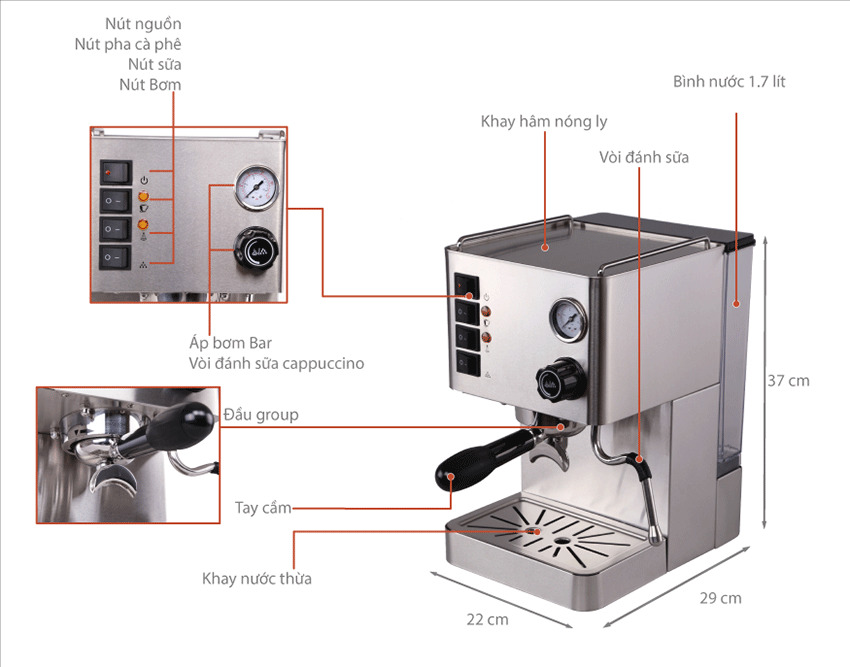 Chi tiết của máy pha cà phê chuyên nghiệp Faco F700.A